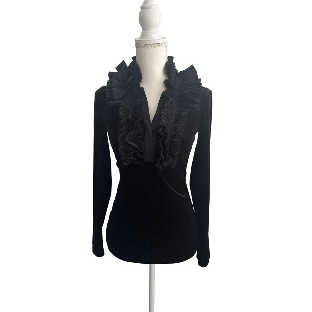 BCBGMaxAzria Black Ruffled Blouse - Picture 7 of 8